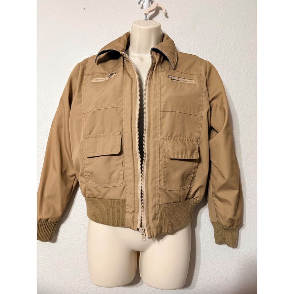 Vintage '80 Reversible Aviator Bomber Jacket Tan Canvas Blue Denim Utility Korea